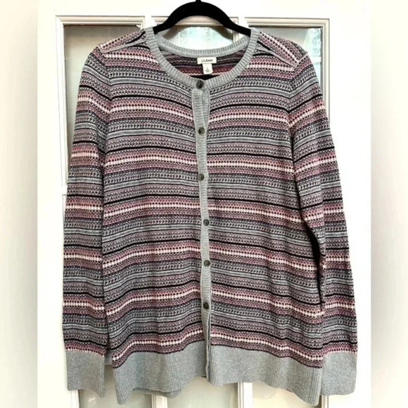 Vintage L.L. Bean Fair Isle Ski Nordic Cashmere Blend Cardigan Size Large L - Picture 1 of 11
